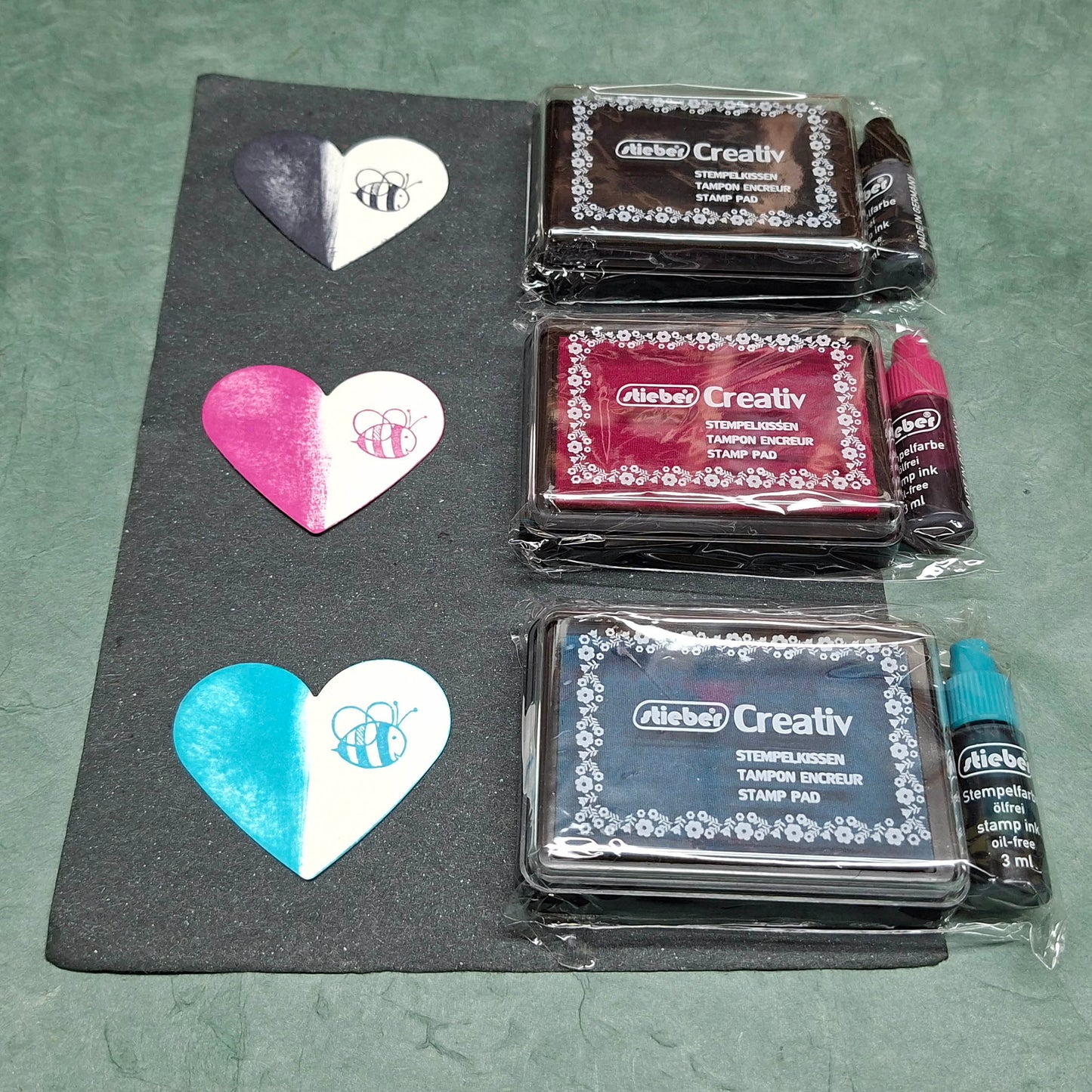 Glamour 3er Set Creativ Stempelkissen schwarz-pink-türkis