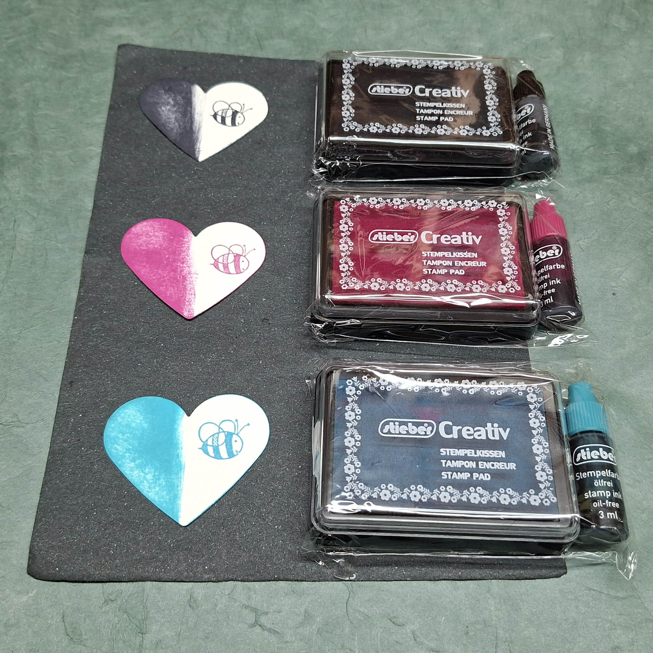 Glamour 3er Set Creativ Stempelkissen schwarz-pink-türkis