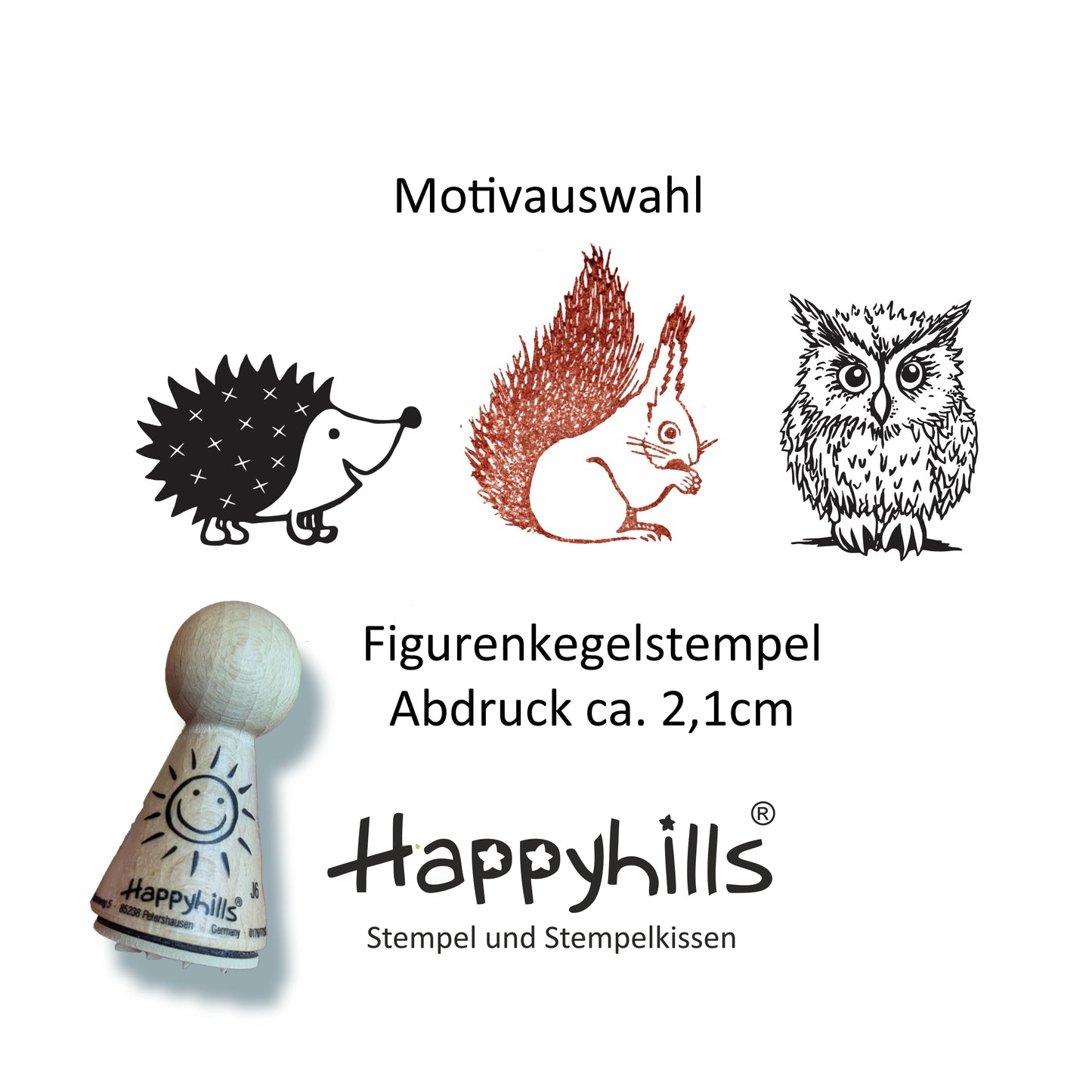 Kegelstempel Igel, Eichhörnchen und Waldkauz Auswahl oder Set