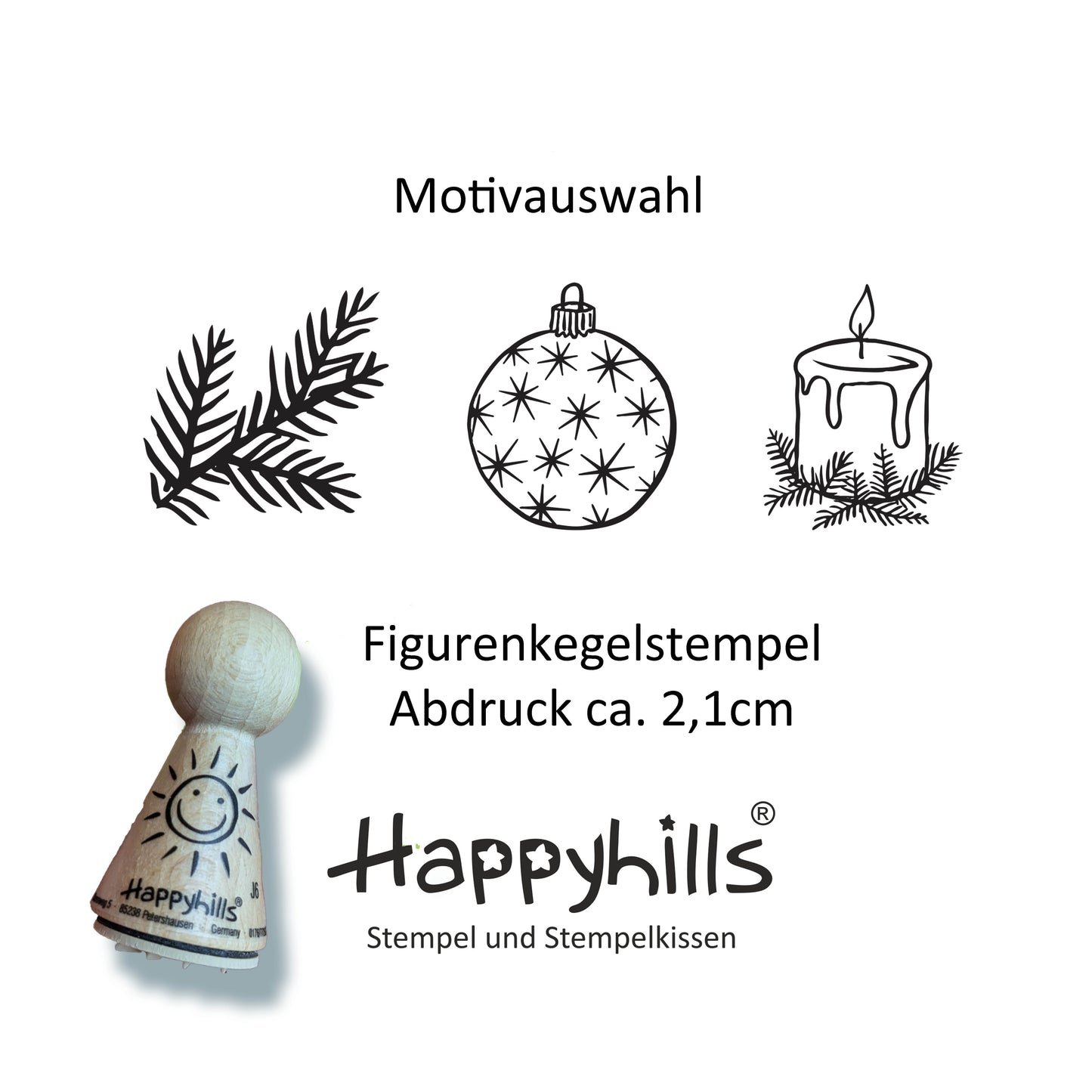 Kegelstempel Tannenzweig, Christbaumkugel und Kerze Auswahl oder Set