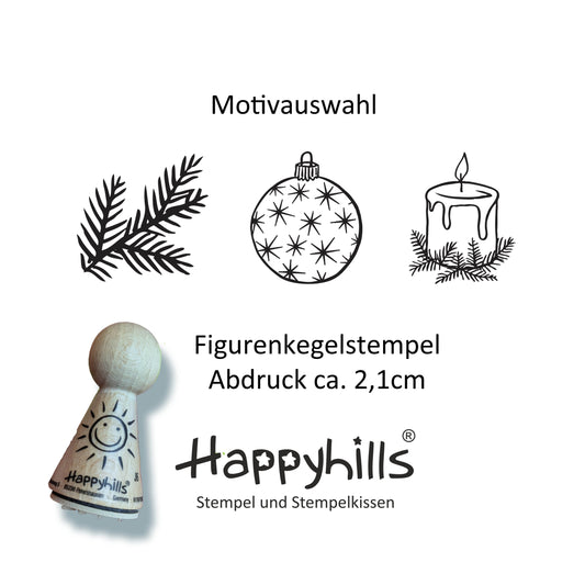Kegelstempel Tannenzweig, Christbaumkugel und Kerze Auswahl oder Set