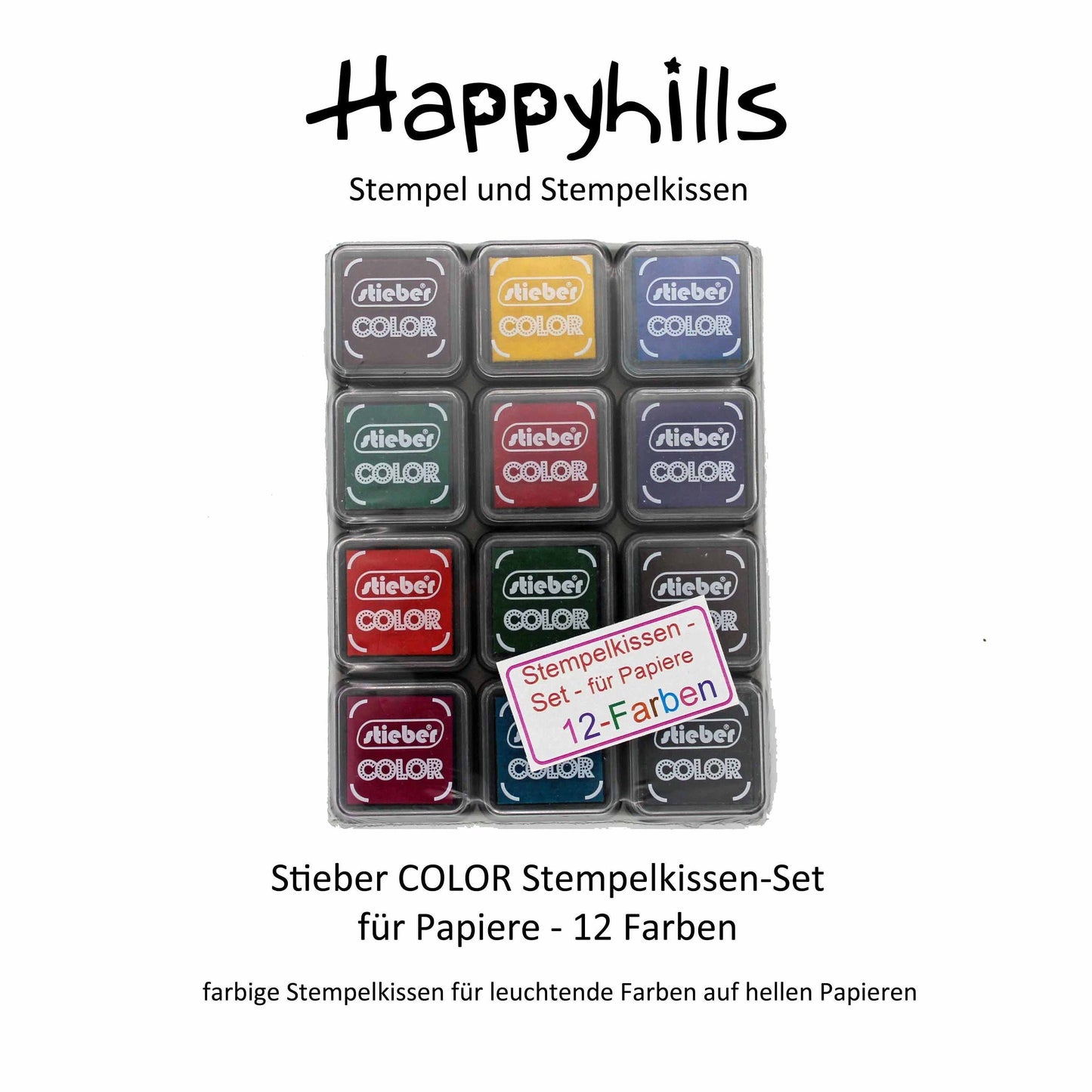 Stieber COLOR 12er Set Mini-Stempelkissen mit 12 leuchtenden Farben