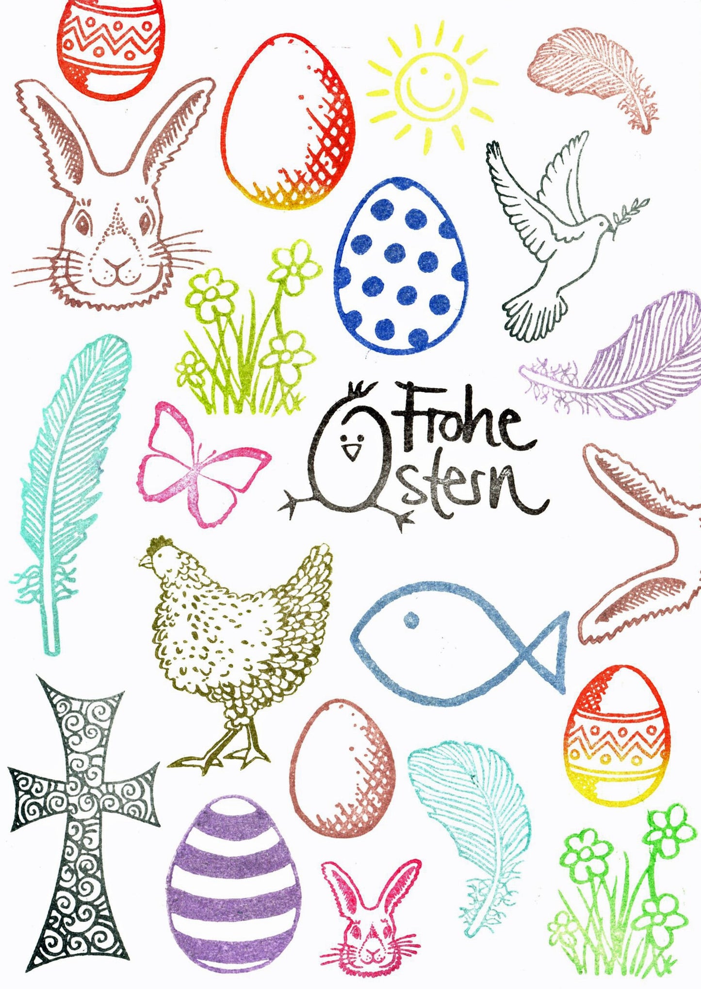 Stempel Frohe Ostern mit Küken