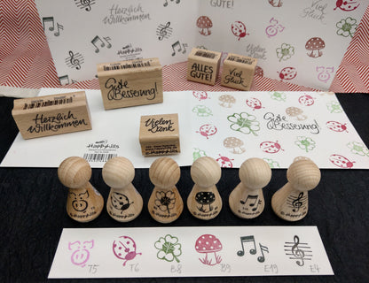 Kegelstempel Fliegenpilz, Kleeblatt und Marienkäfer Auswahl oder Set