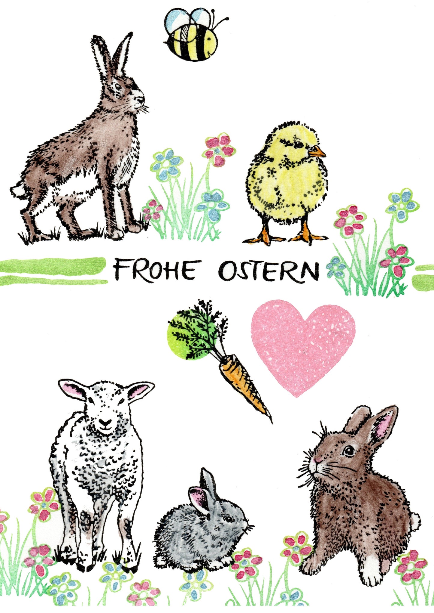 Stempel Kaninchen steht und Karotte