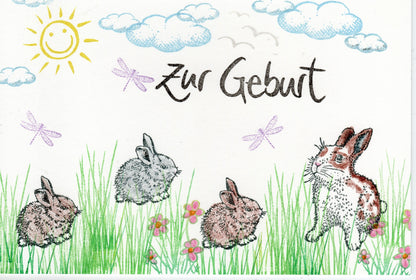Stempel Kaninchen sitzt und Karotte
