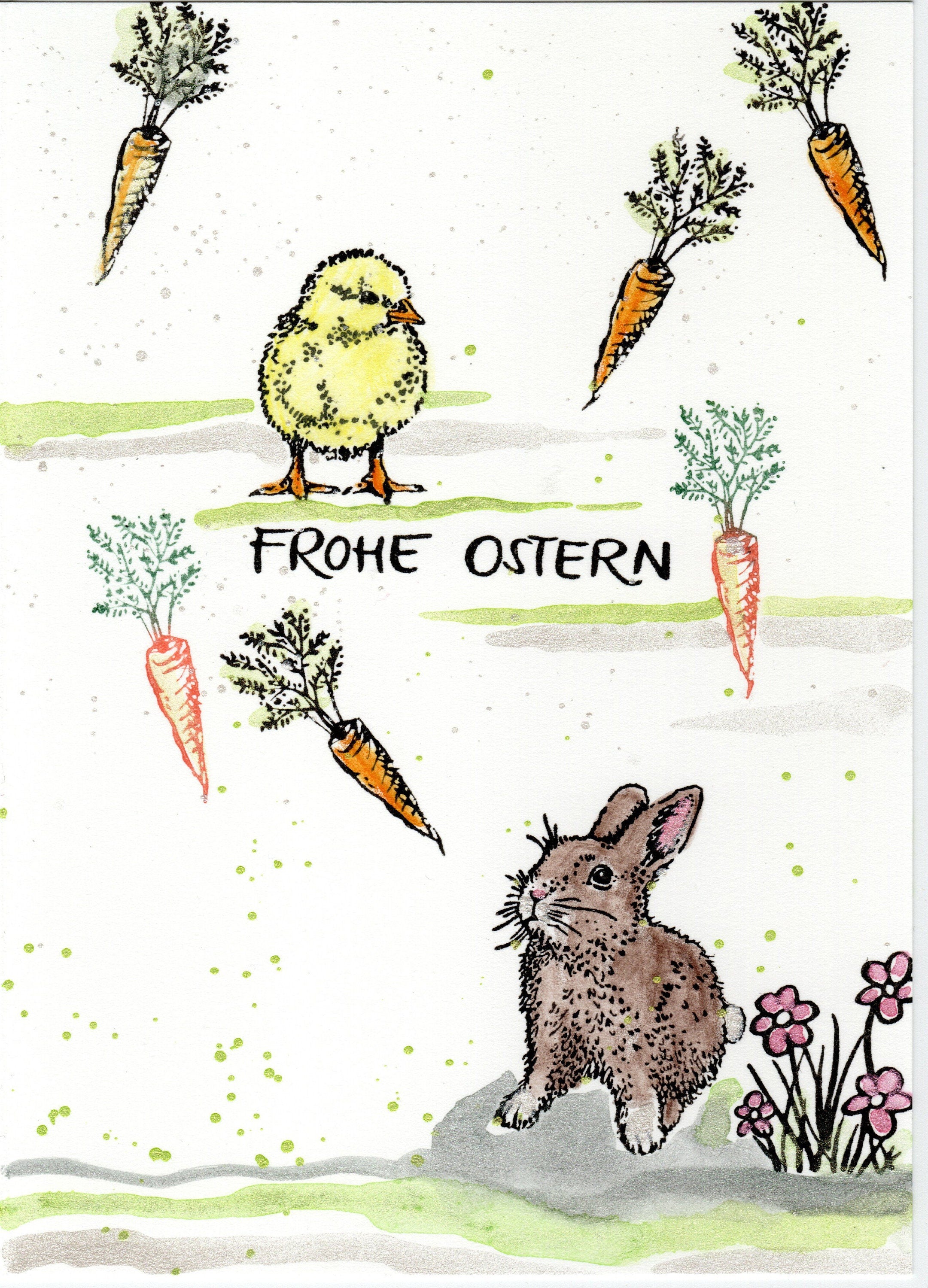 Stempel Kaninchen steht und Karotte