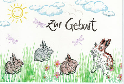 Stempel Kaninchen steht und Karotte