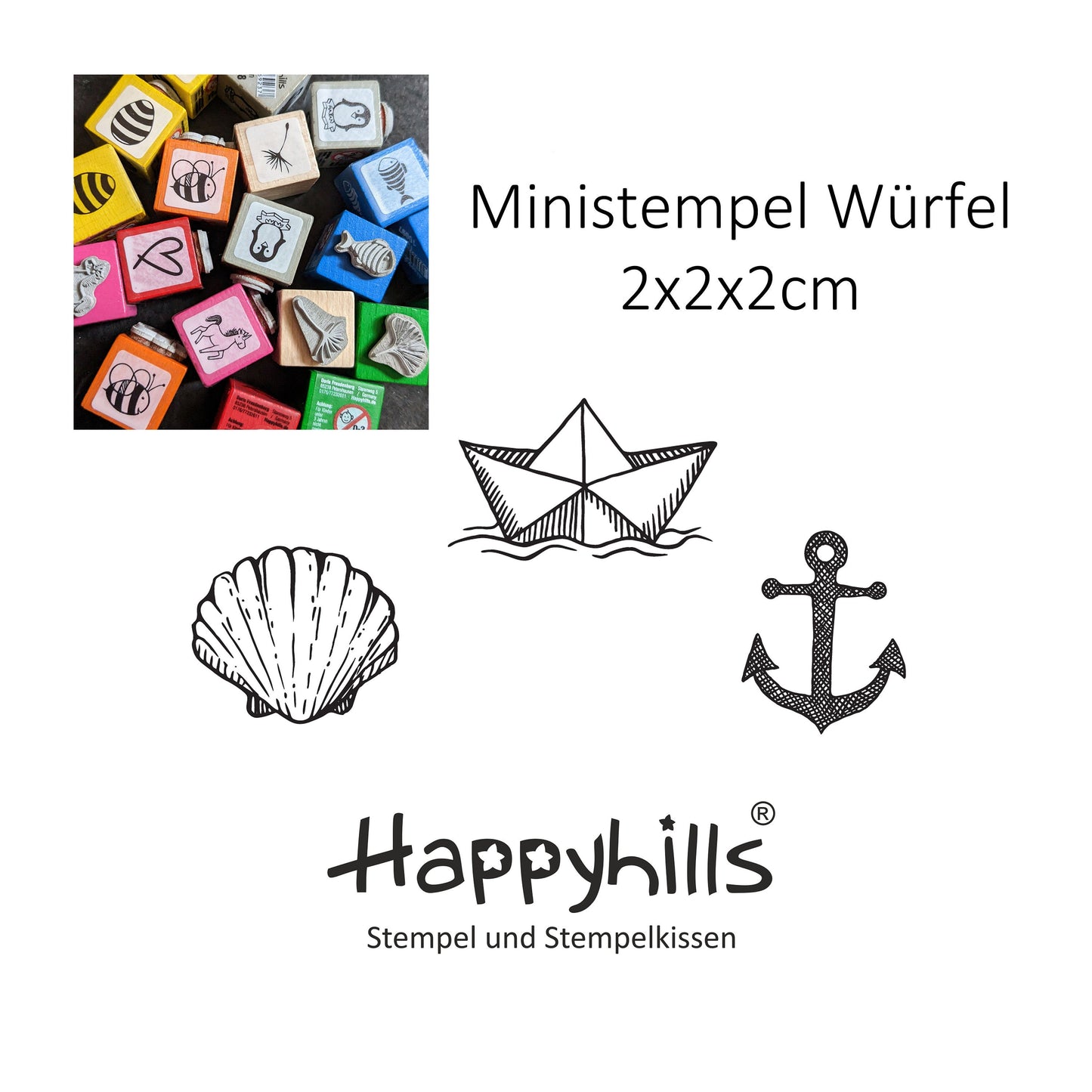 Ministempel Papierschiff, Anker und Muschel Auswahl oder Set