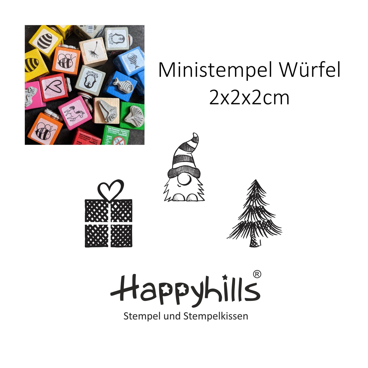 Ministempel Geschenk mit Herz, Wichtel Zottel und Tannenbaum Auswahl oder Set