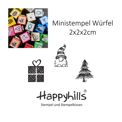Ministempel Geschenk mit Herz, Wichtel Zottel und Tannenbaum Auswahl oder Set