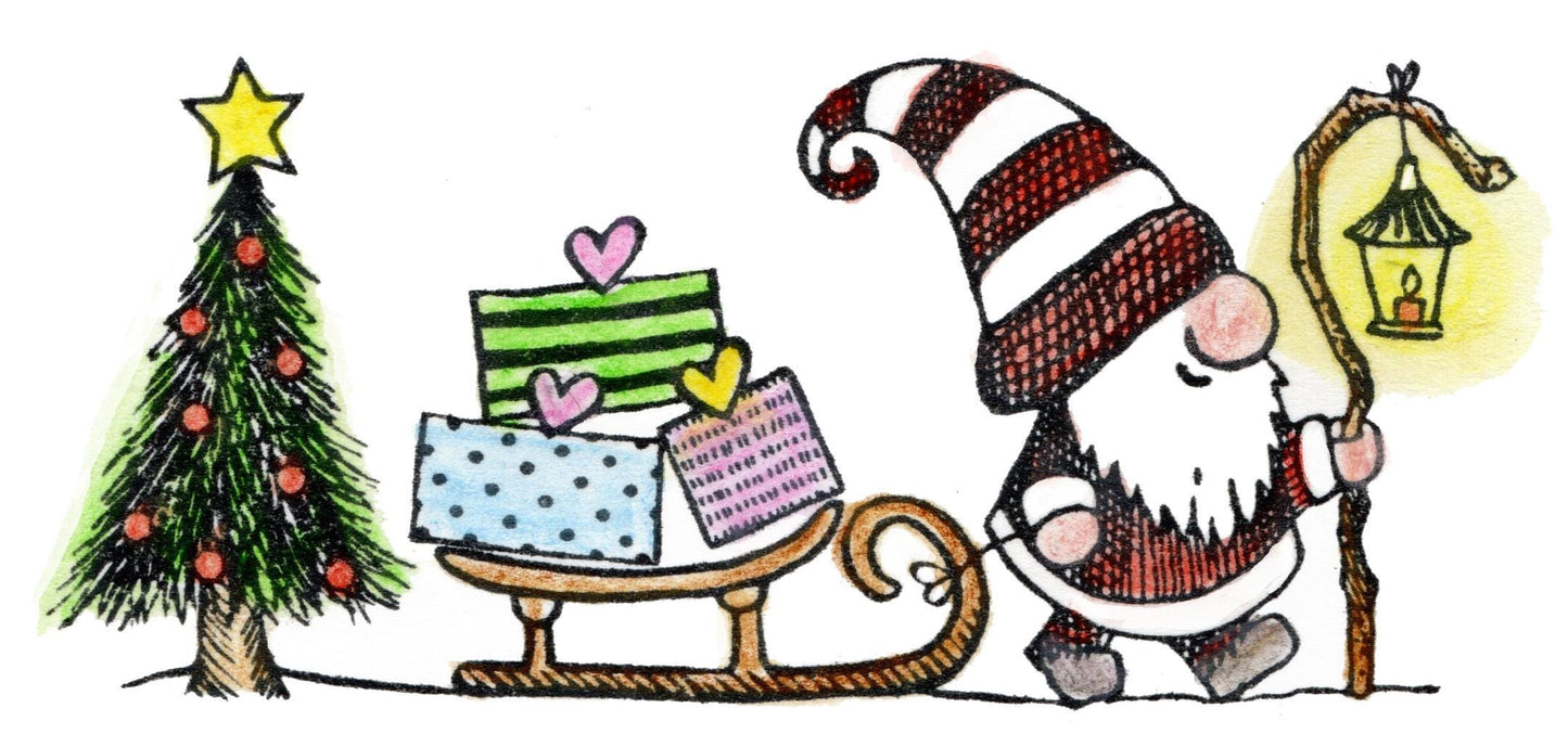 Stempel Wichtel mit Schlitten