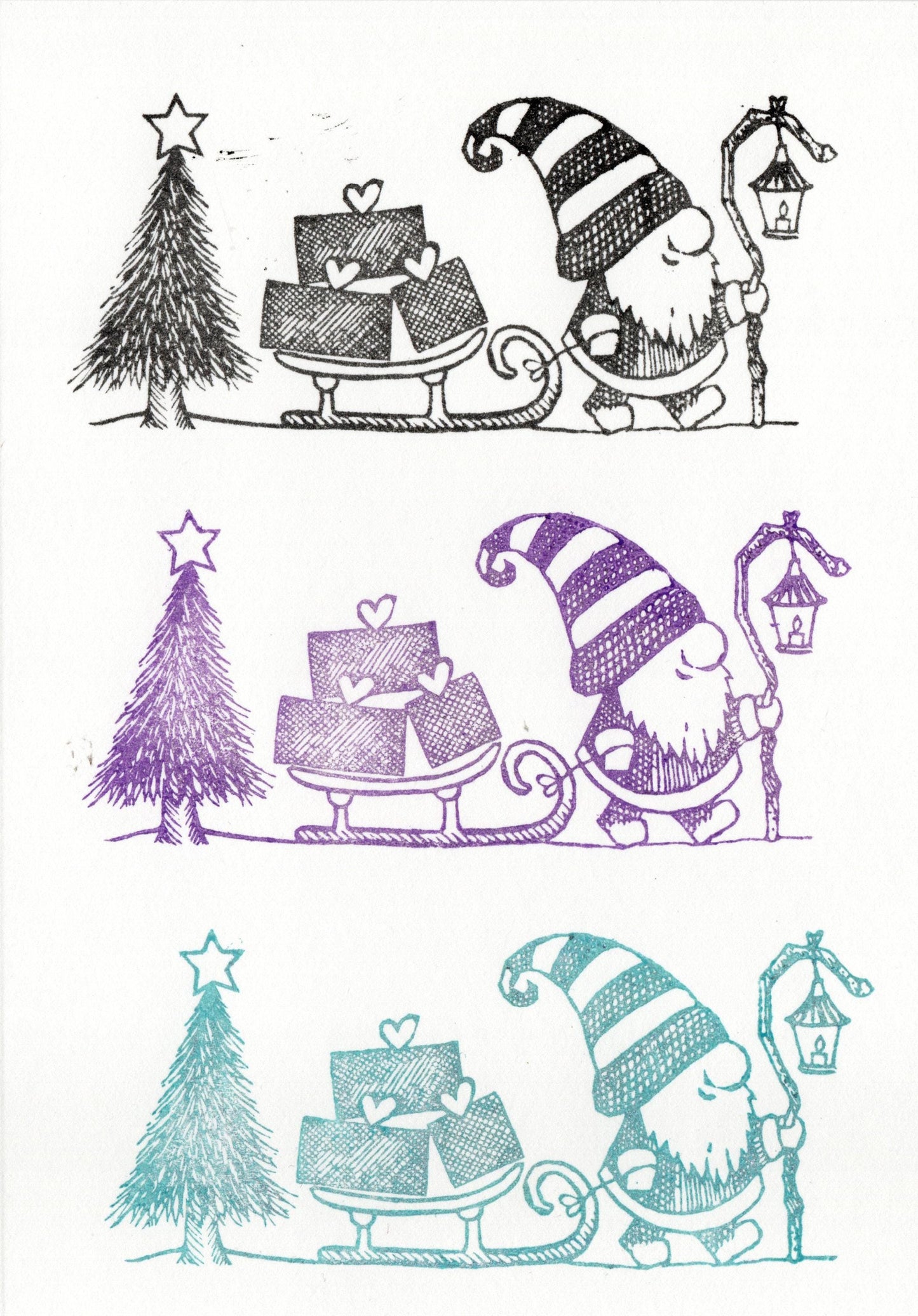 Stempel Wichtel mit Schlitten