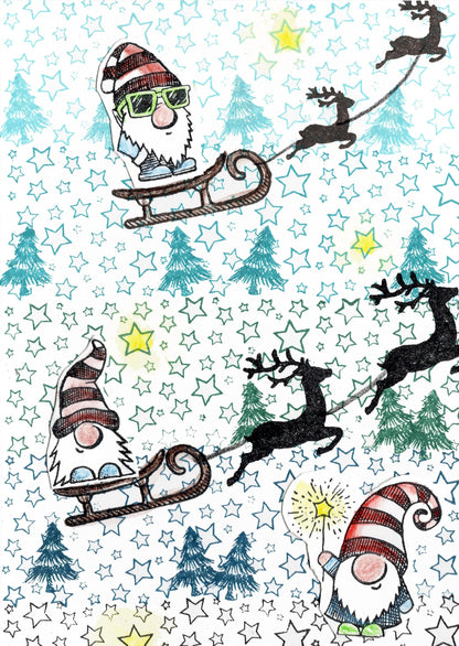 Ministempel Geschenk mit Herz, Wichtel Zottel und Tannenbaum Auswahl oder Set