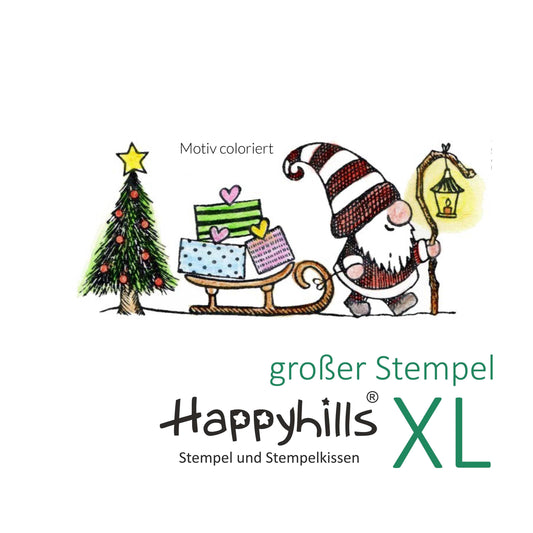 Stempel Wichtel mit Schlitten