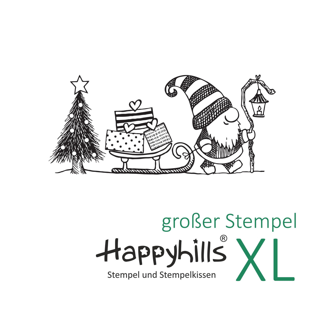 Stempel Wichtel mit Schlitten