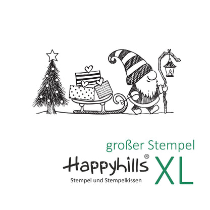 Stempel Wichtel mit Schlitten