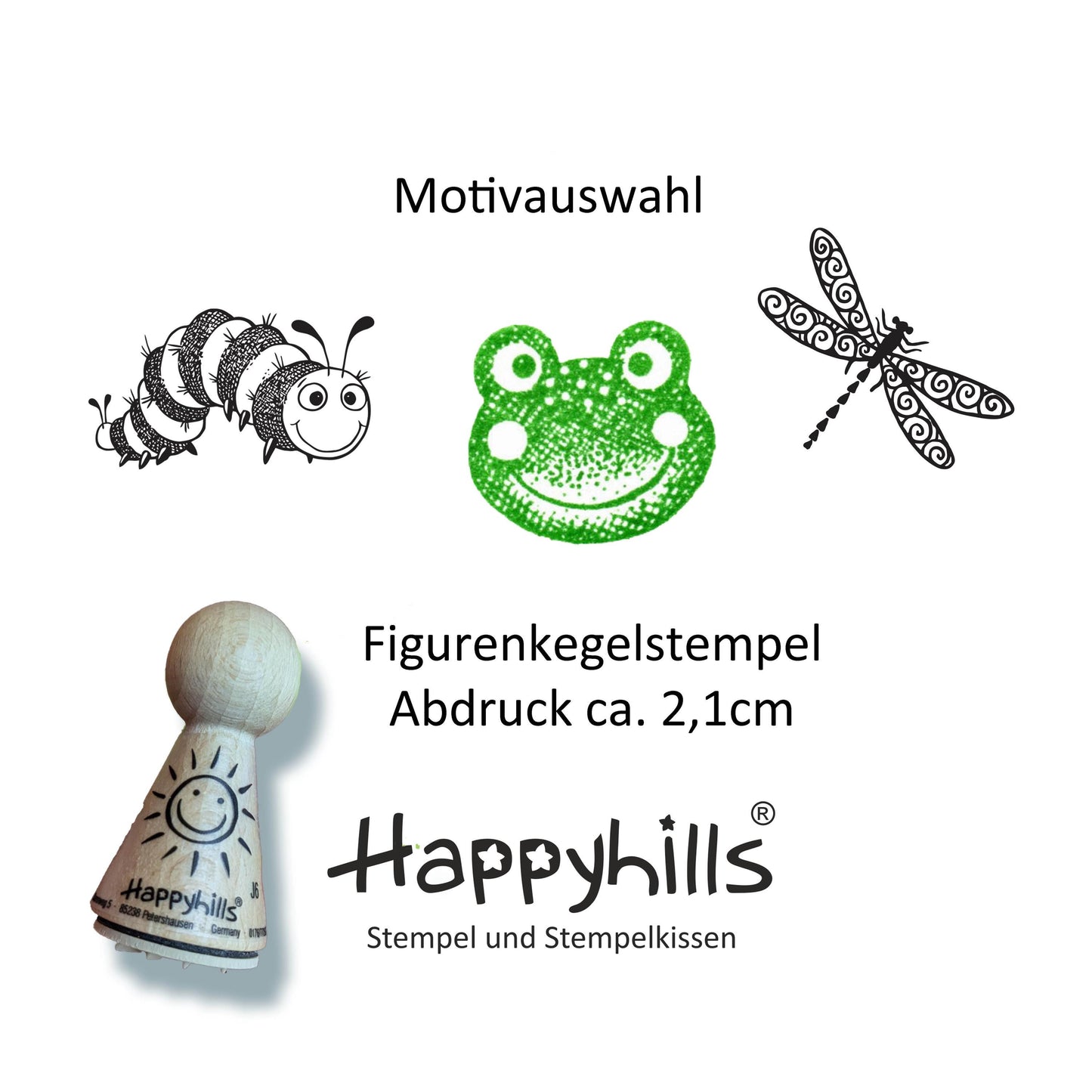 Kegelstempel Raupe, Froschkopf und Libelle Auswahl oder Set