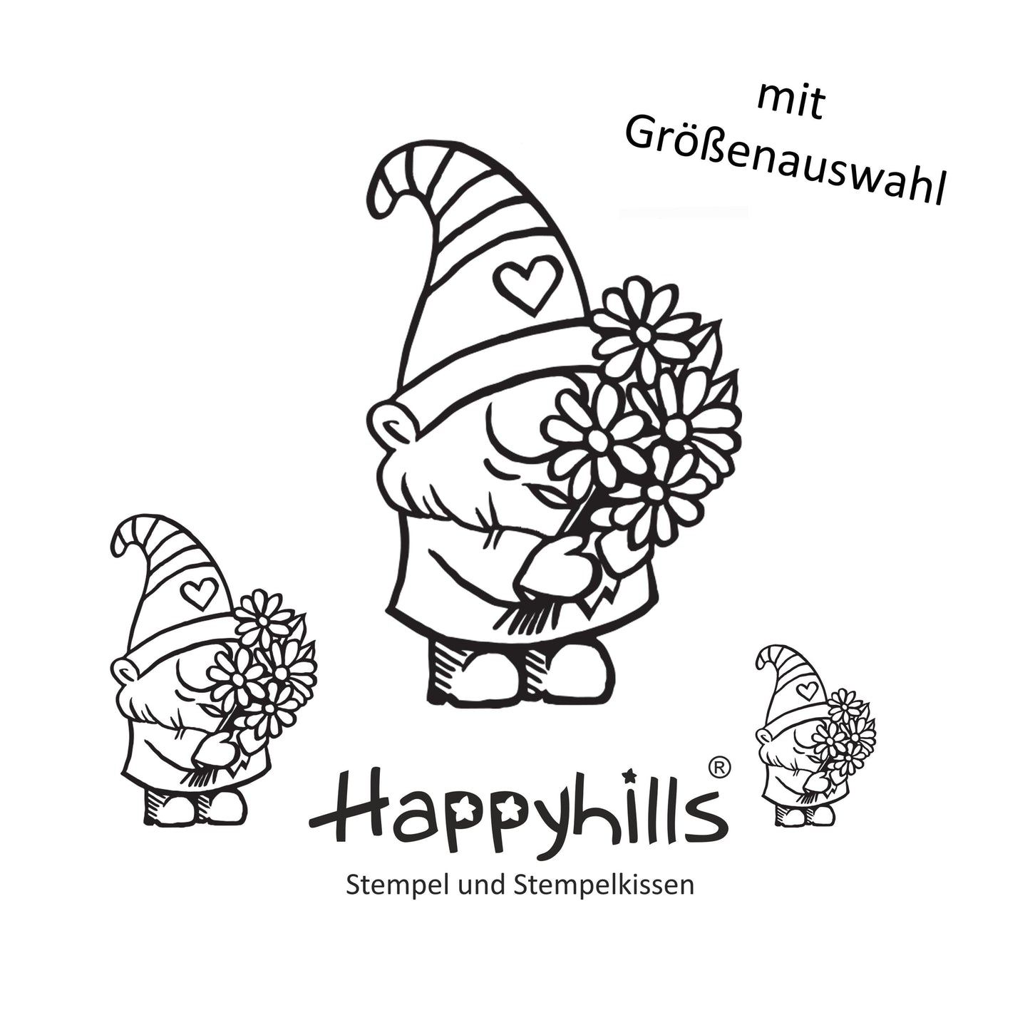 Stempel Wichtel mit Blumenstrauß