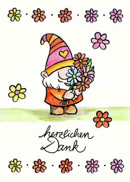 Stempel Wichtel mit Blumenstrauß