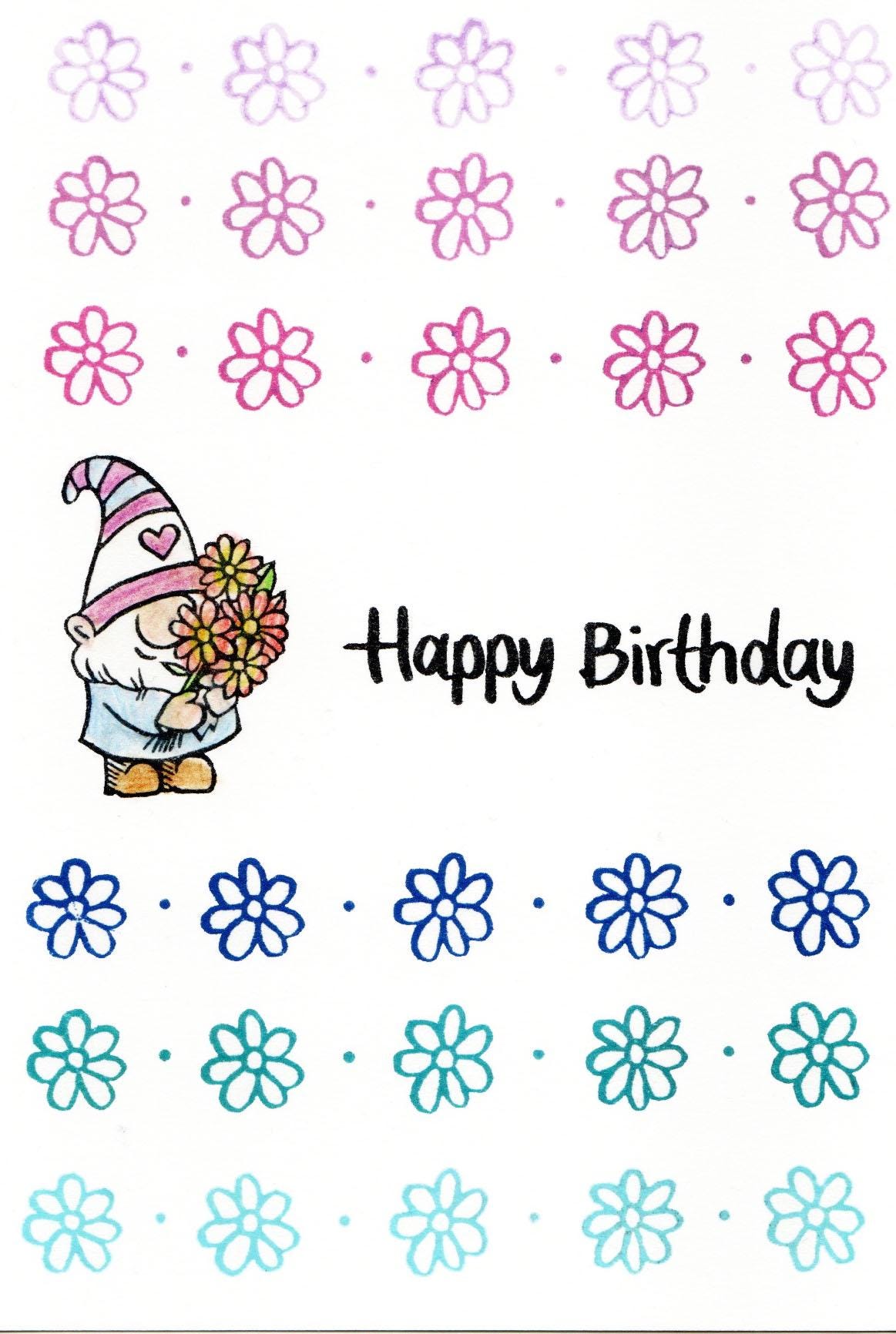 Stempel Wichtel mit Blumenstrauß