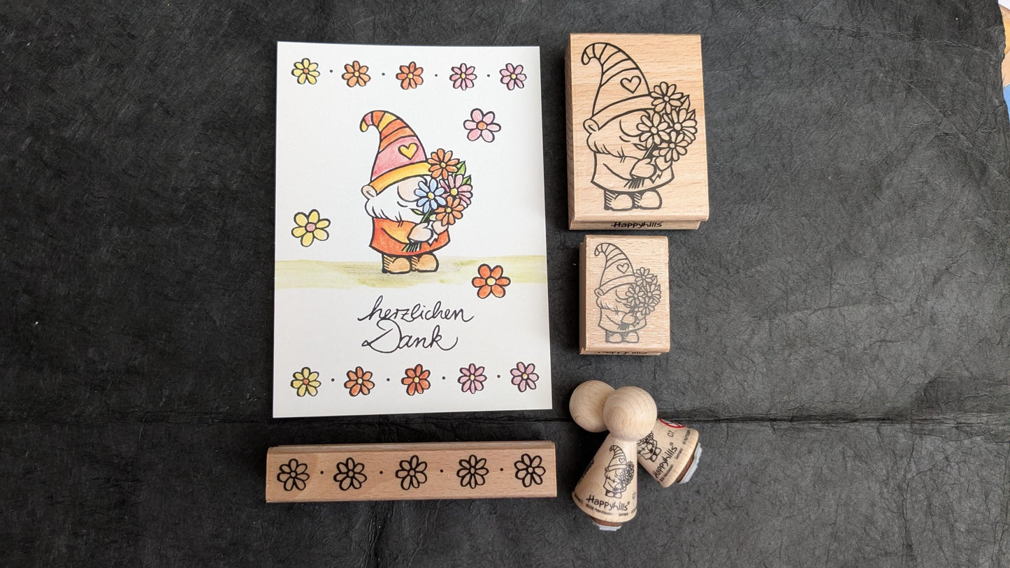 Stempel Wichtel mit Blumenstrauß