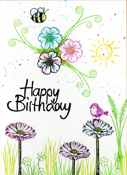 Stempel Gras mit Blumen