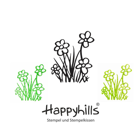 Stempel Gras mit Blumen