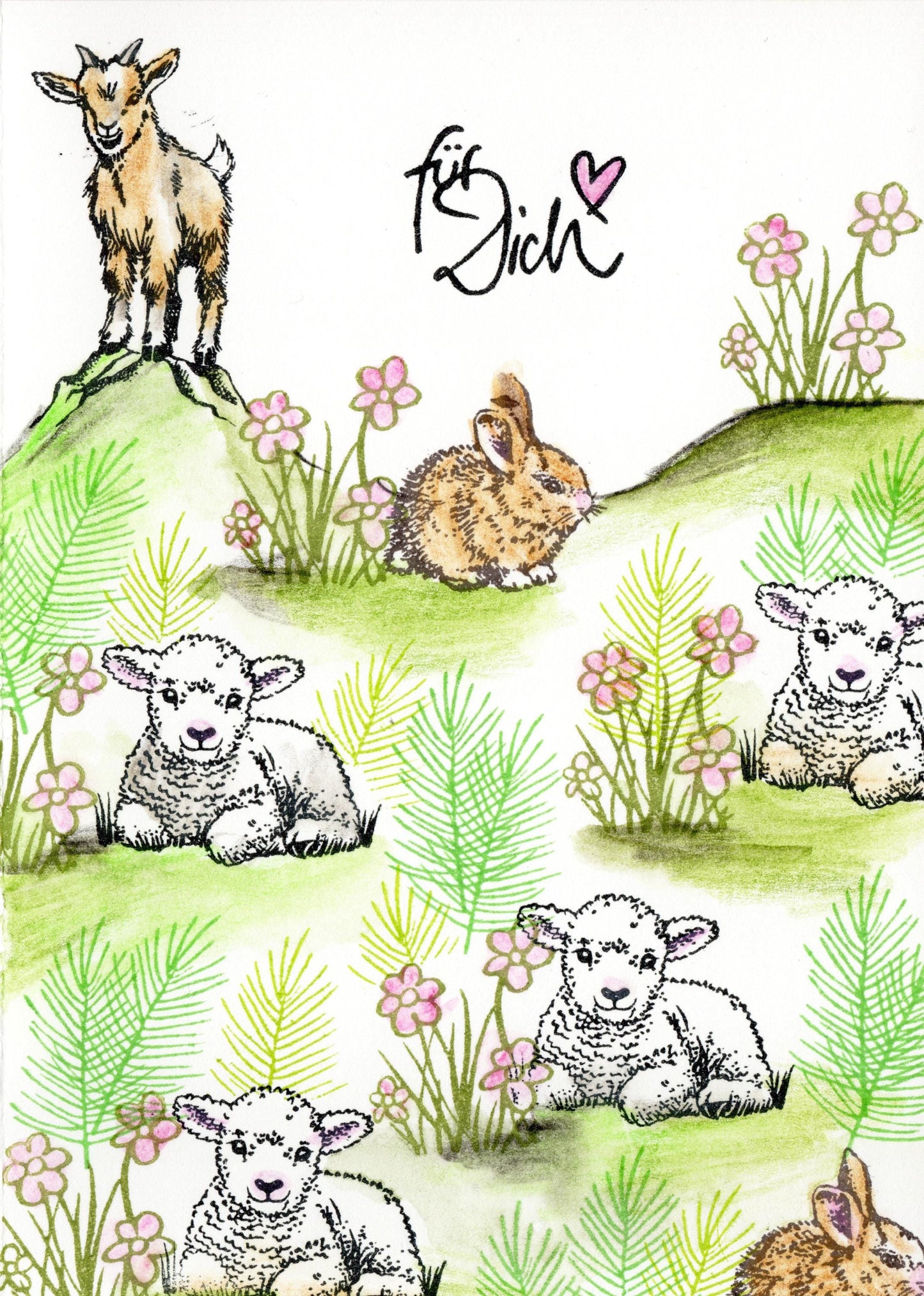 Stempel Gras mit Blumen