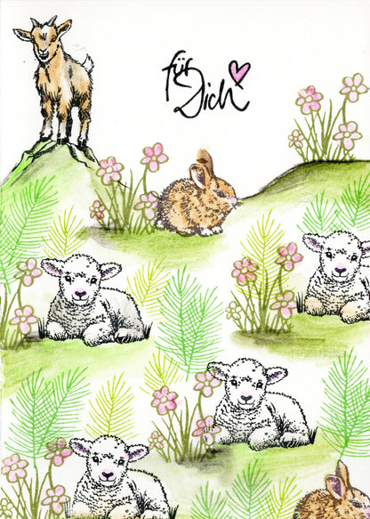Stempel Gras mit Blumen