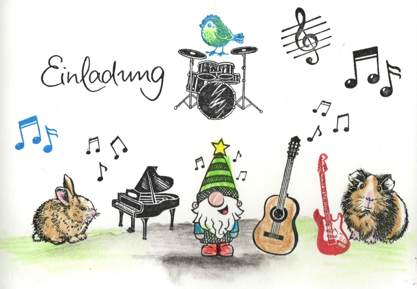 Stempel Wichtel John mit Laute