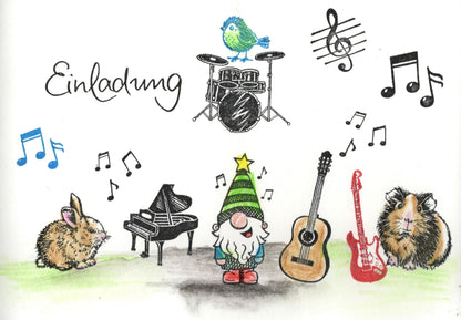 Stempel Wichtel John mit Laute