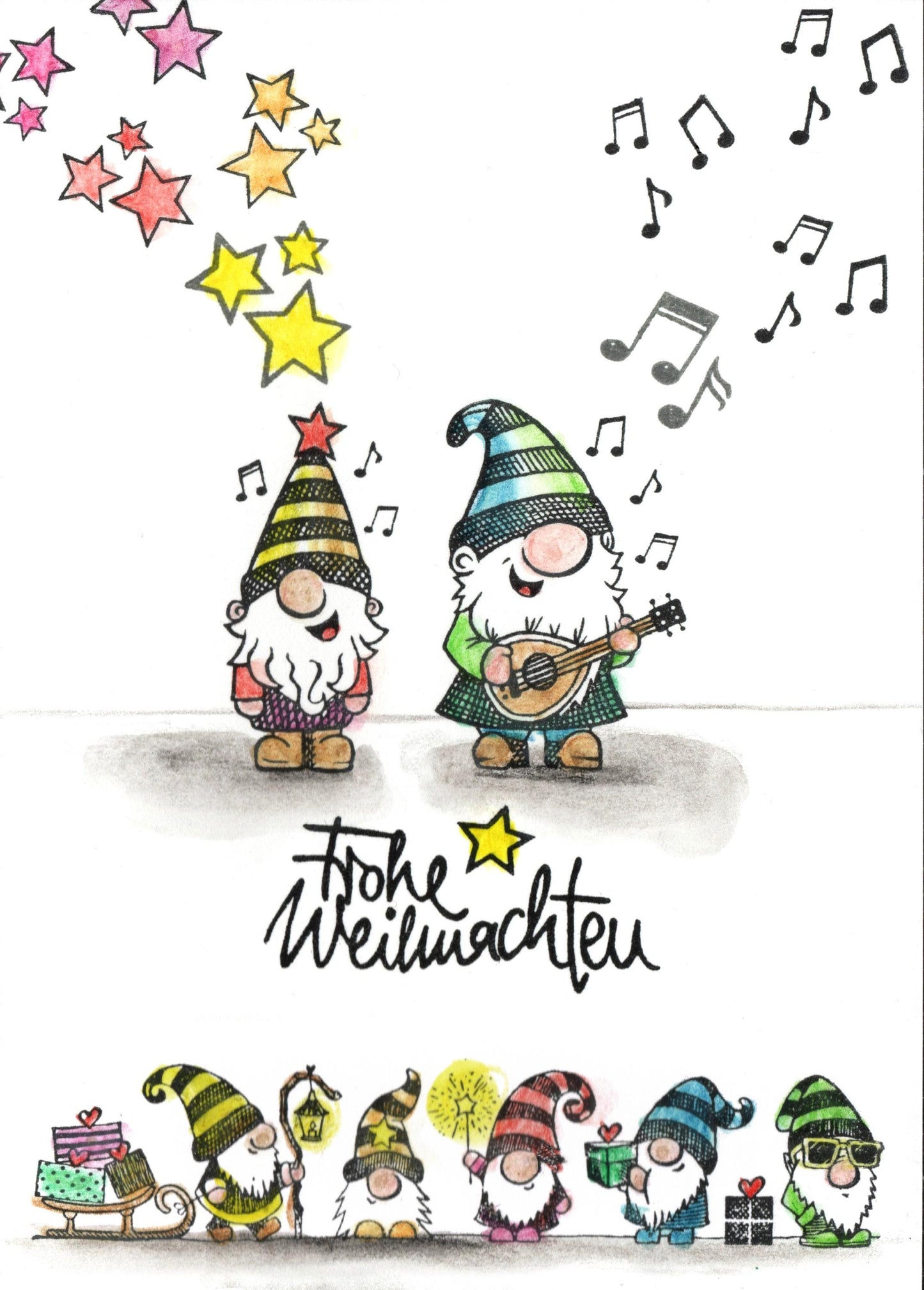 Stempel Wichtel John mit Laute