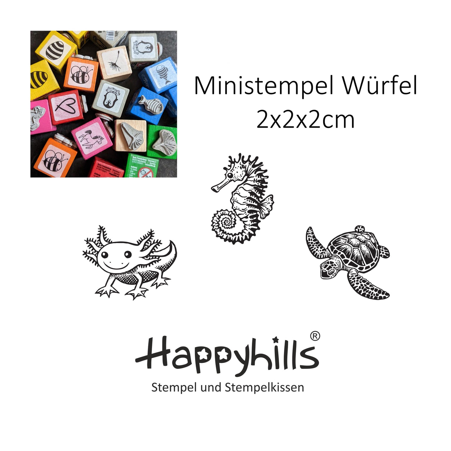 Ministempel Seepferdchen, Meeresschildkröte und Axolotl Auswahl oder Set