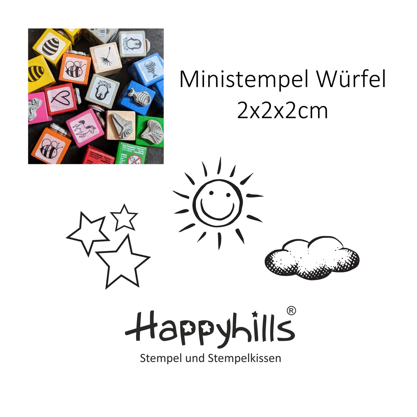 Ministempel Sonne, Wolke und drei Sternchen Auswahl oder Set