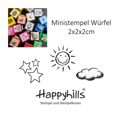 Ministempel Sonne, Wolke und drei Sternchen Auswahl oder Set