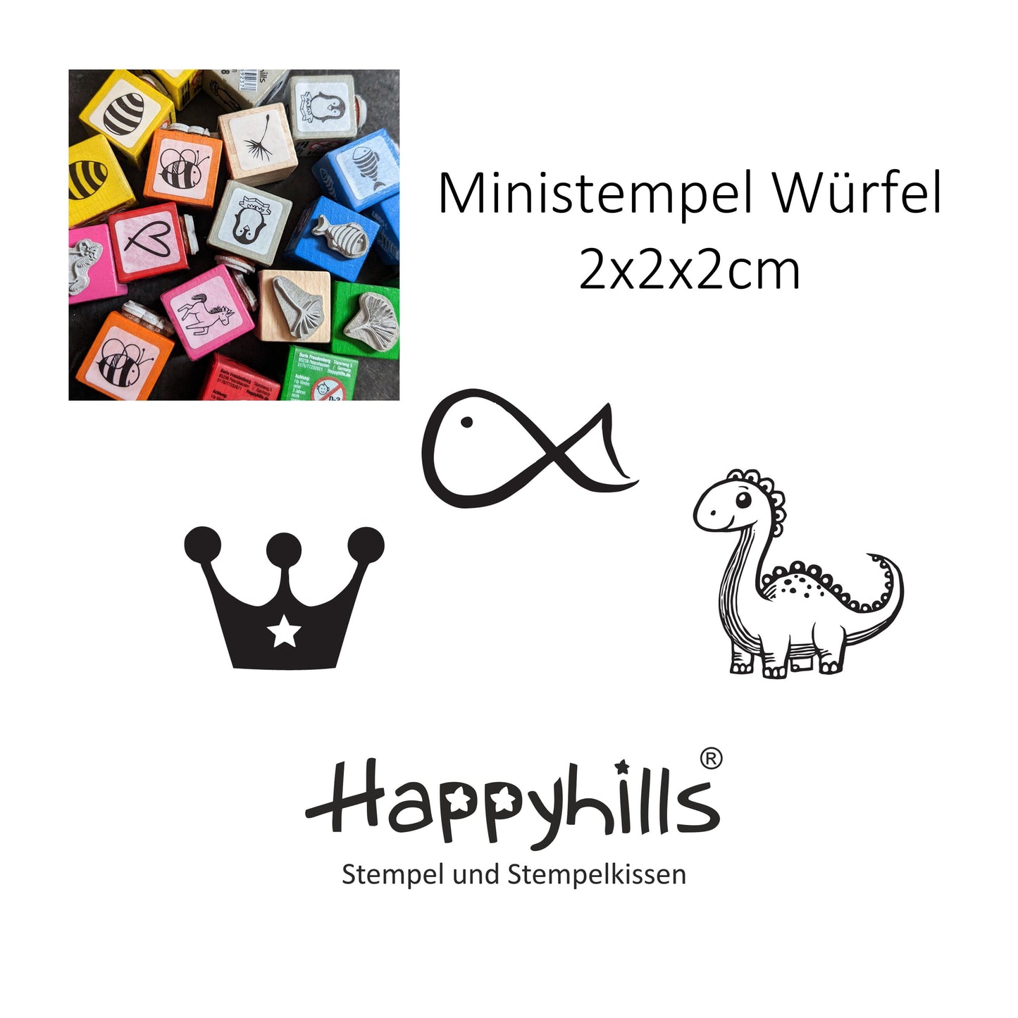 Ministempel Dinosaurier, Fischsymbol und Krone Auswahl oder Set