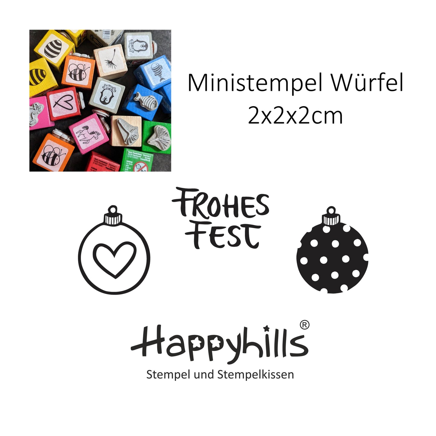 Ministempel Frohes Fest und Christbaumkugeln Auswahl oder Set