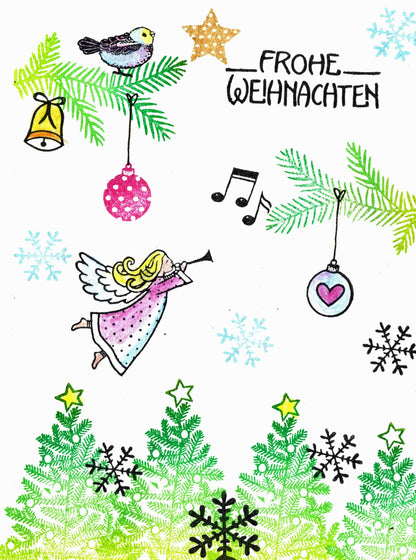 Ministempel Frohes Fest und Christbaumkugeln Auswahl oder Set