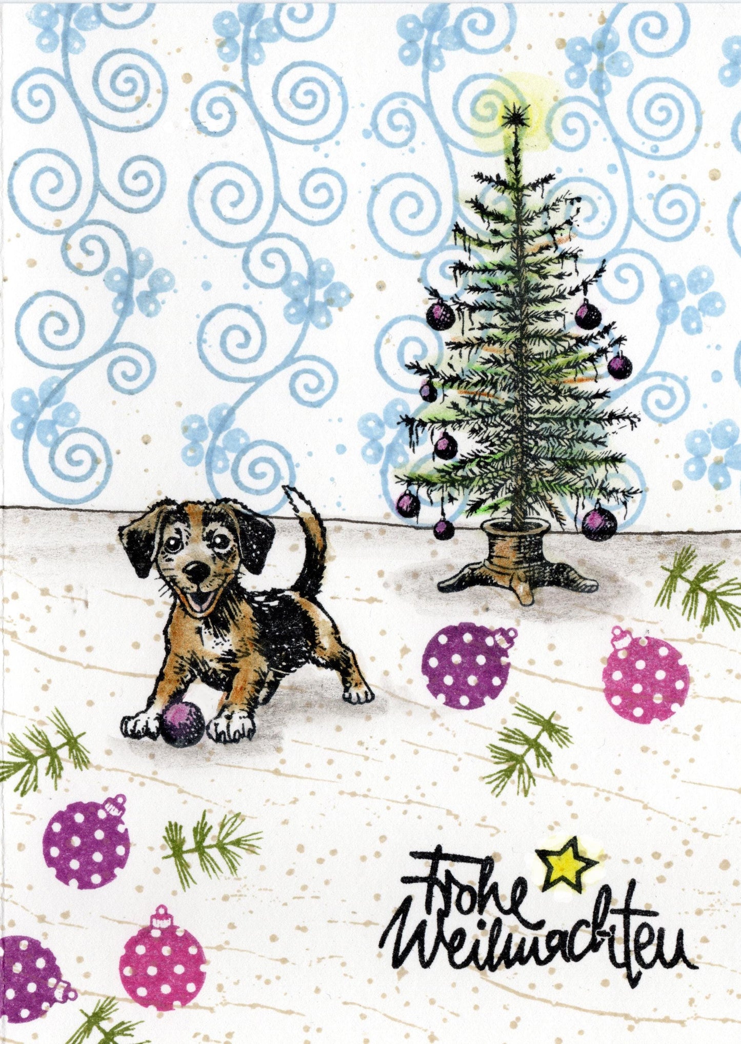 Ministempel Frohes Fest und Christbaumkugeln Auswahl oder Set