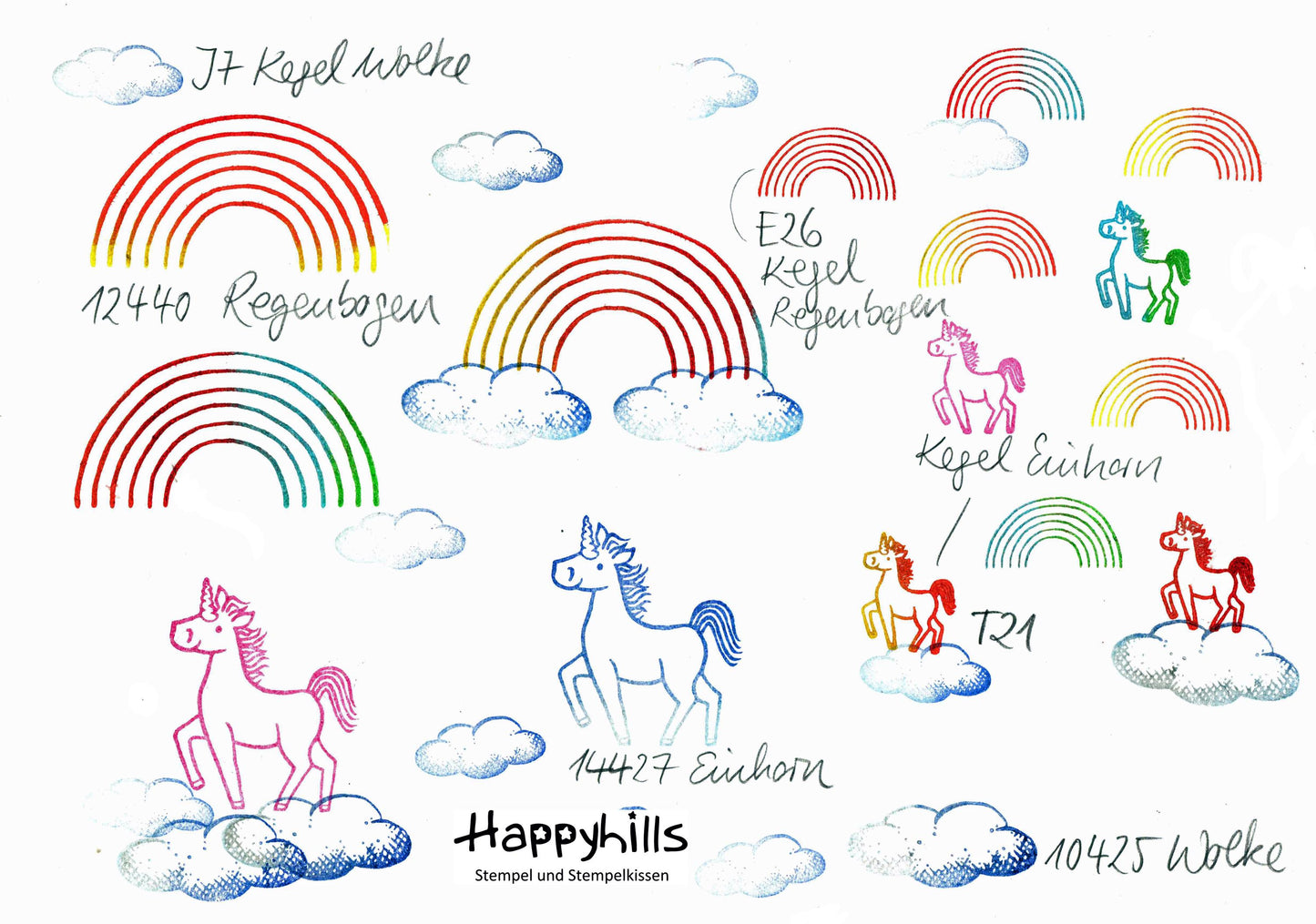 Kegelstempel Regenbogen, Einhorn und Wolke Auswahl oder Set
