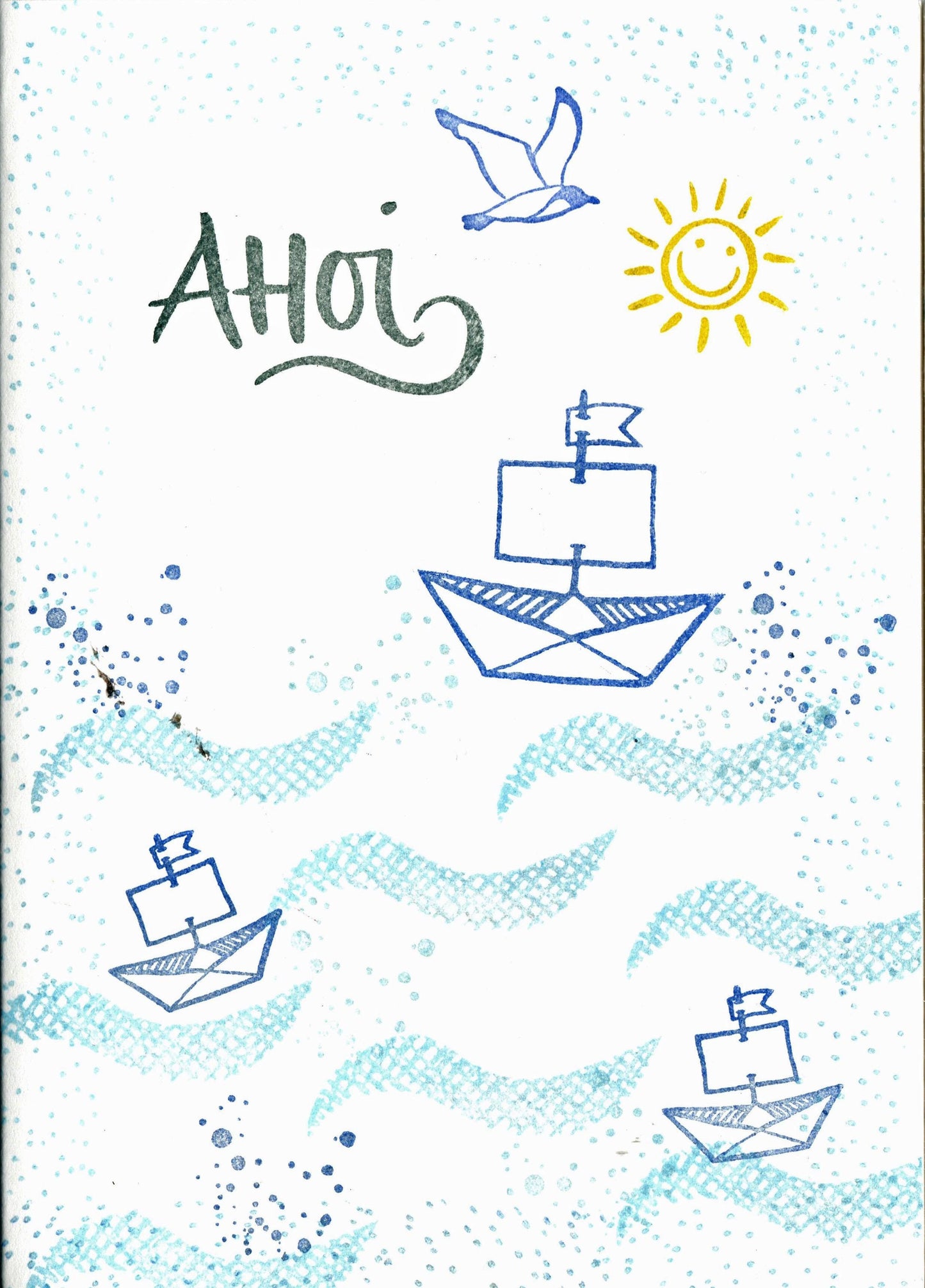 Kegelstempel Möwe, Segelschiff und Vogelschwarm Auswahl oder Set