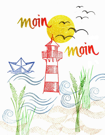 Kegelstempel Möwe, Segelschiff und Vogelschwarm Auswahl oder Set