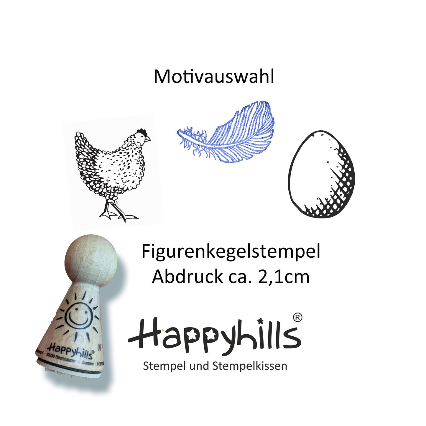 Kegelstempel Huhn, Daunenfeder und Hühnerei Auswahl oder Set
