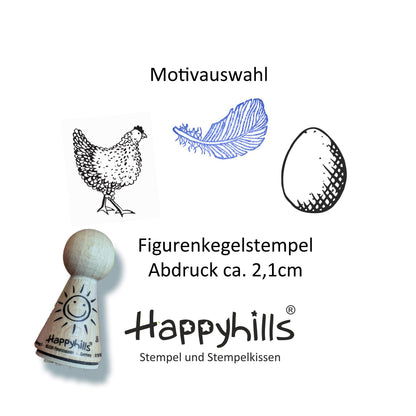 Kegelstempel Huhn, Daunenfeder und Hühnerei Auswahl oder Set