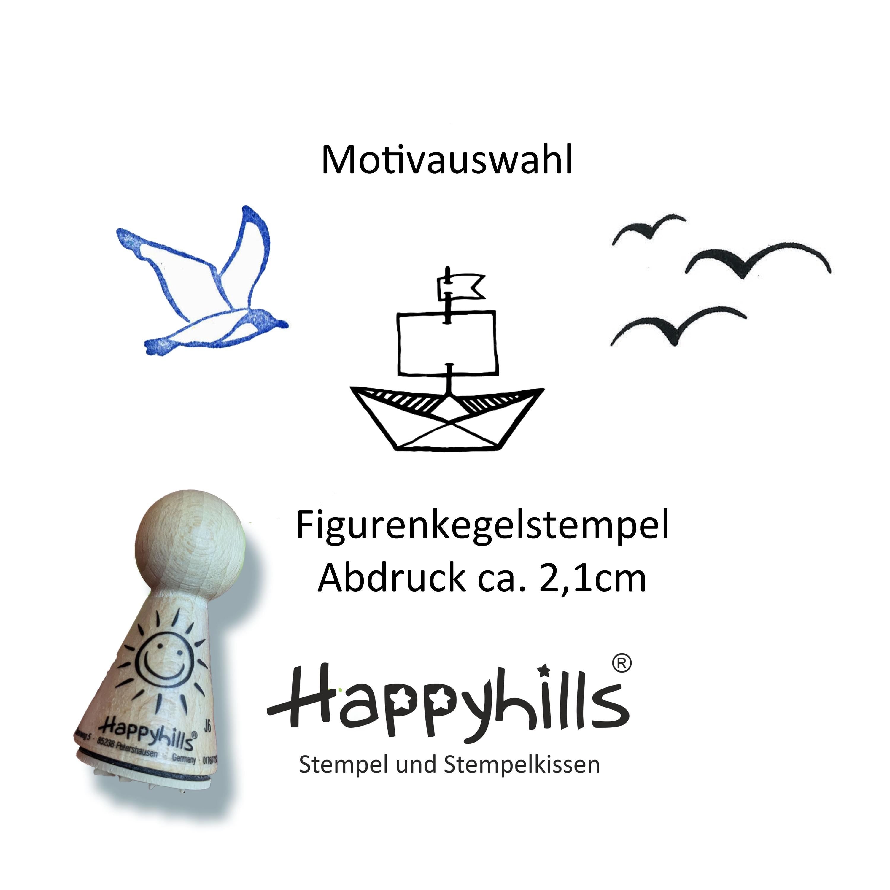 Kegelstempel Möwe, Segelschiff und Vogelschwarm Auswahl oder Set