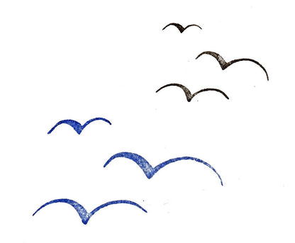 Kegelstempel Möwe, Segelschiff und Vogelschwarm Auswahl oder Set