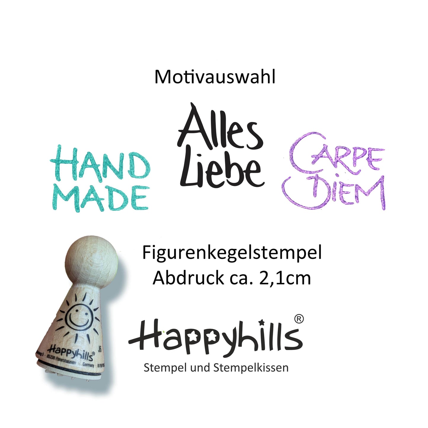 Kegelstempel Handmade, Alles Liebe und Carpe Diem Auswahl oder Set