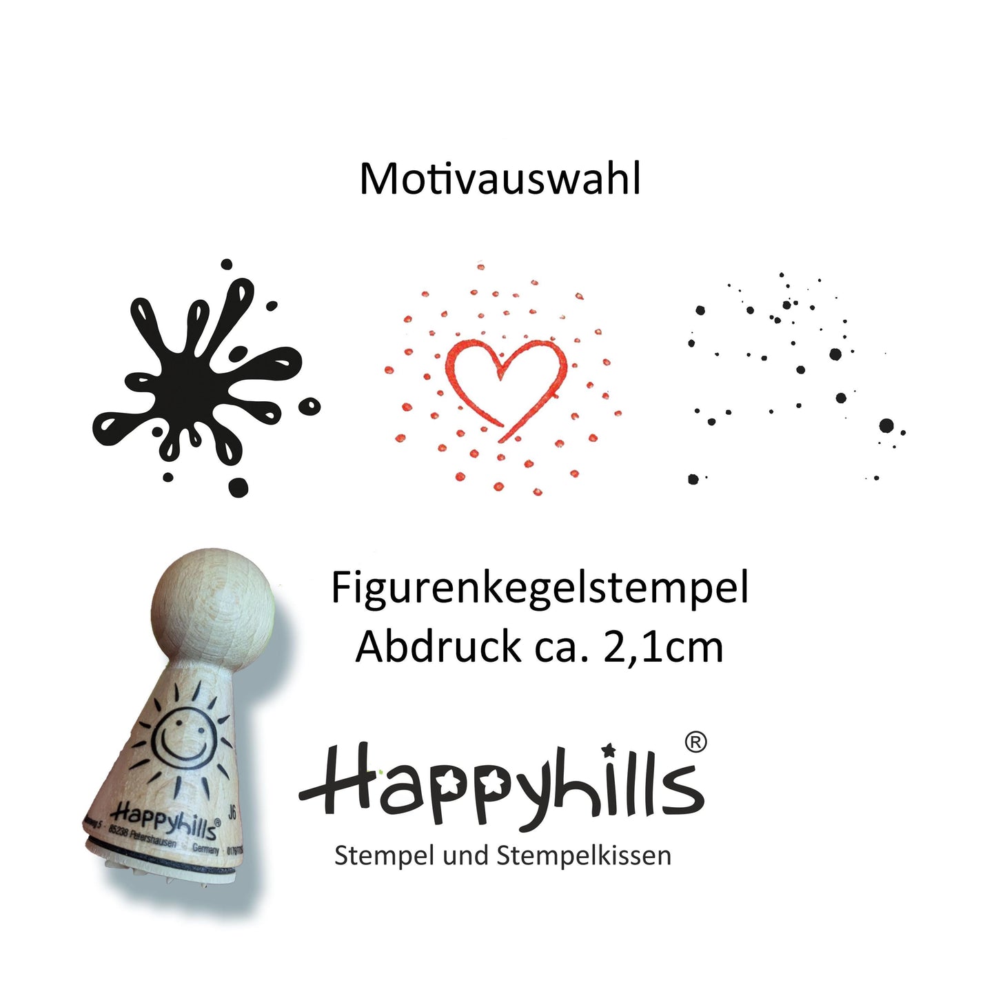 Kegelstempel Klecks, Herz strahlt und Farbspritzer, Auswahl oder Set