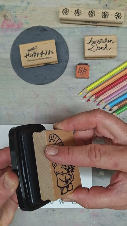 Stempel Wichtel mit Blumenstrauß